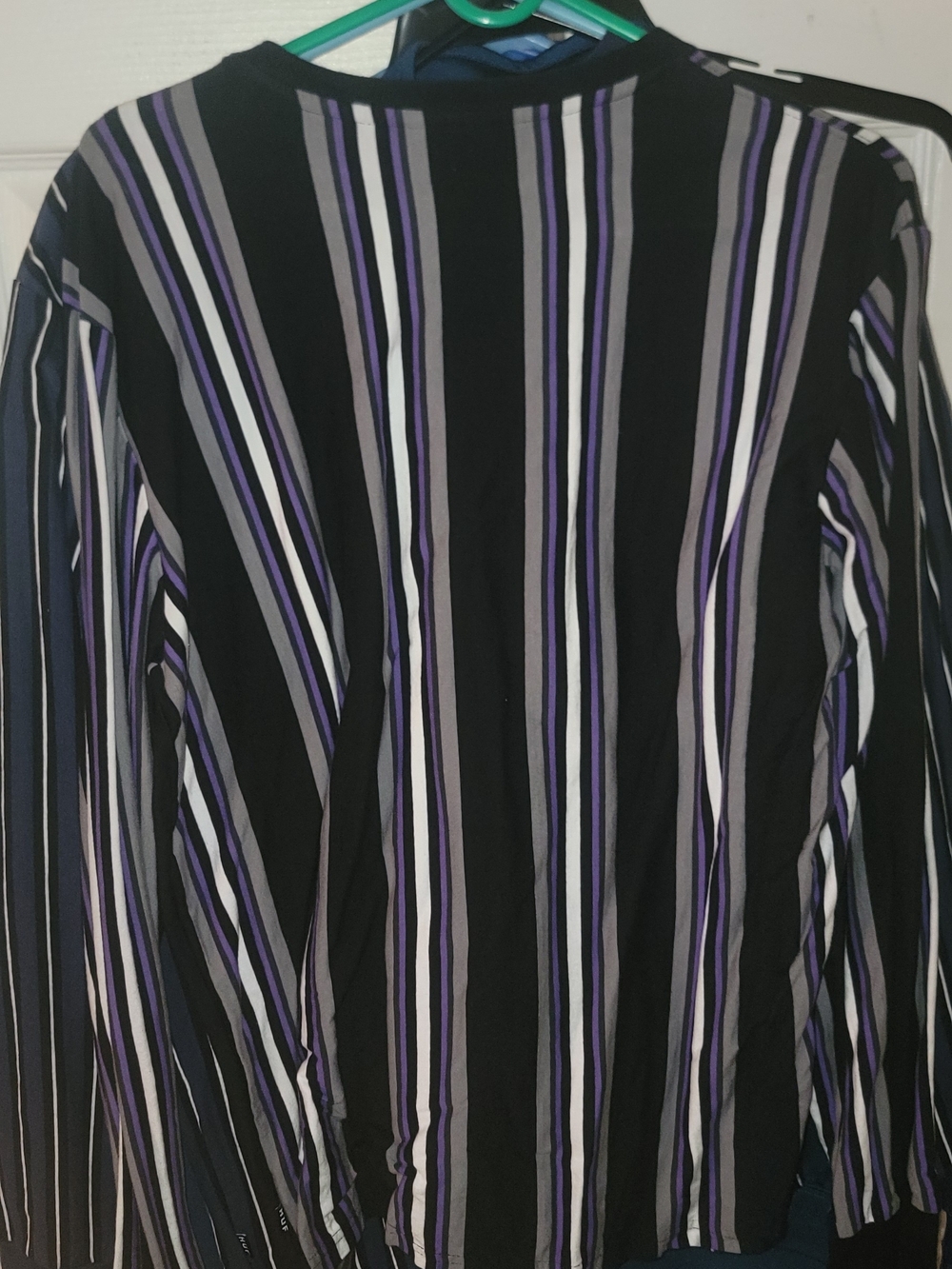 Black Striped Long Sleeve Top with Purple & Gray Accents